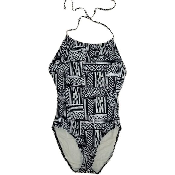 Vintage Lauren Ralph Lauren Brown Tan Aztec Print One Piece Halter Swimsuit 10 M - Picture 1 of 10